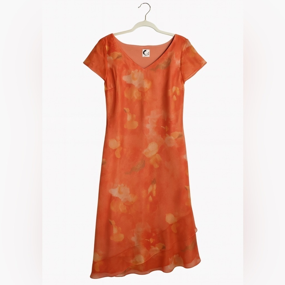 J.B.S. Ss 10 Petite  Asymmetrical Coral Floral Summer Flowy Dress.